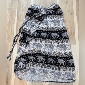 Elephant Print Wrap Skirt - Black and White